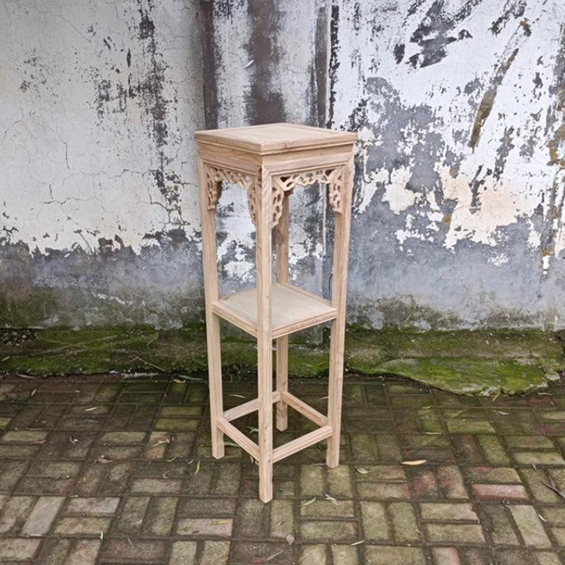 新中式实木白茬花架仿古胚花几盆景白阳台茬架置物架落地