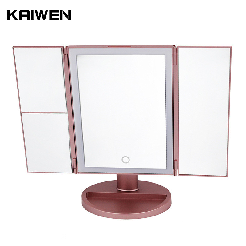 玫瑰金37led灯环形灯带三折底座台镜1x2x3xled化妆镜触摸美容放大