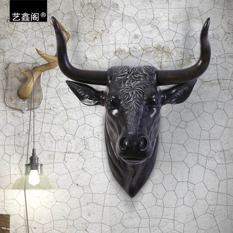 欧式挂件树脂工艺品装饰仿真鹿头壁挂家居墙挂件牛头装饰