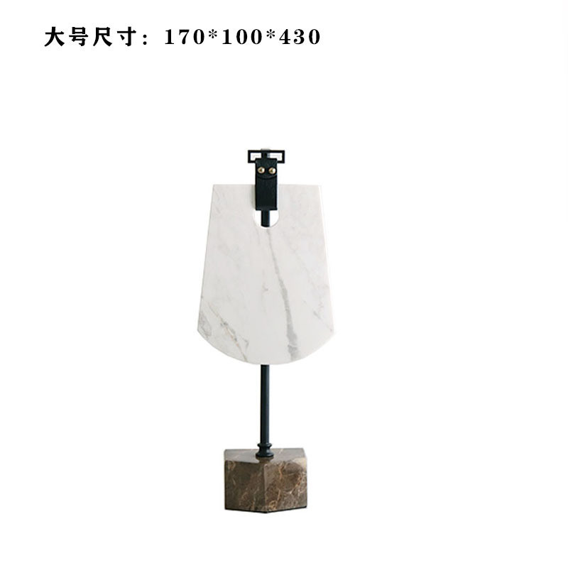 现代新中式白色圆形玉石玉璧平安扣饰品摆件样板房售楼处别墅铁艺