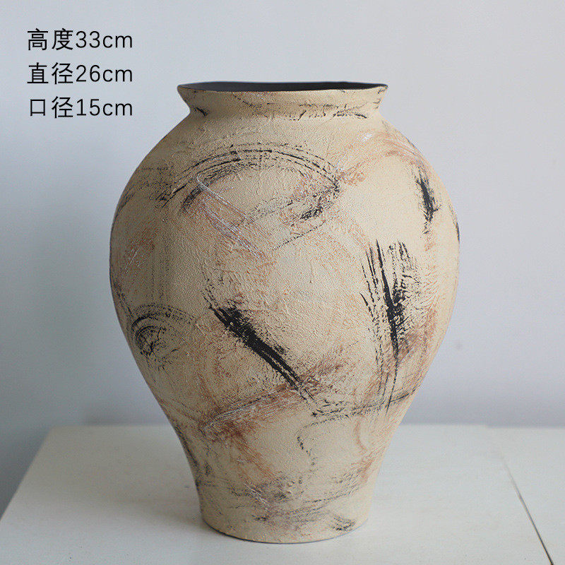景德镇复古仿古陶罐油画风陶艺花瓶摆件客厅插花侘寂家居北欧风