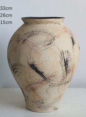 景德镇复古仿古陶罐油画风陶艺花瓶摆件客厅插花侘寂家居北欧风