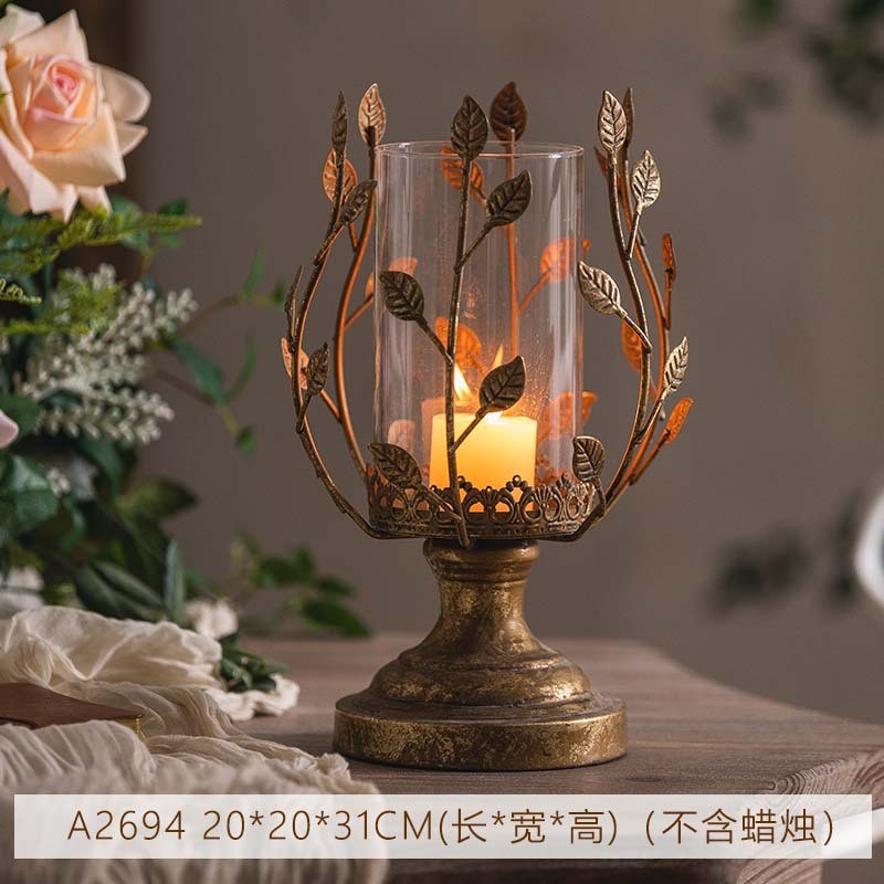 浪漫餐厅法式烛光晚餐蜡烛台万圣节装饰摆件美式复古做旧铁艺烛台