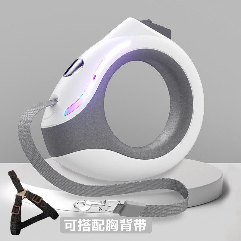 圆环带灯发光遛狗绳防挣脱狗链牵引绳自动伸缩宠物用品批发