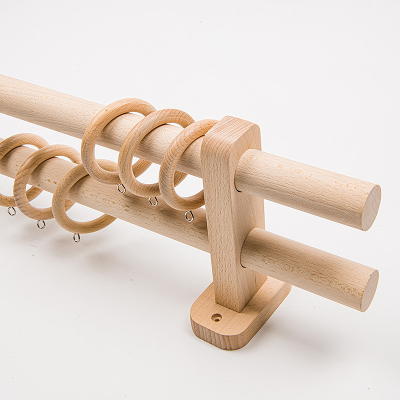 原木风实木亚麻支架民宿木杆吊环日式罗马杆窗帘窗帘杆打孔单双杆