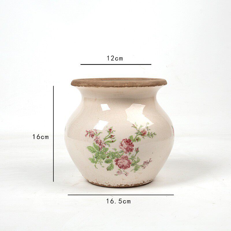 中北欧创意软装冰裂釉多肉绿植花盆栽盆贴花复古田园家居园艺陶瓷