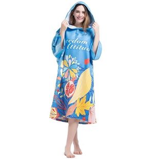 Hiturbo速干沙滩浴袍潜水斗篷情侣款 印花游泳户外吸水沙滩披风