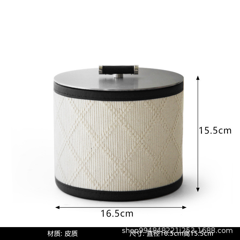 轻奢高档皮革编织首饰收纳罐圆形样板房饰品卧室装饰盒衣帽间盒
