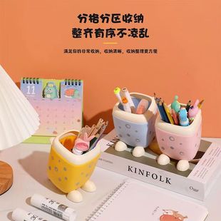 创意卡通金钱豹笔筒学生多功能桌面收纳盒可爱大容量文具整理笔筒