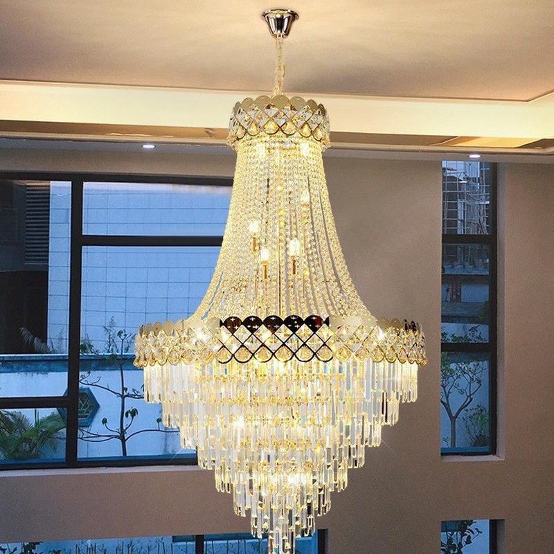 热销复式楼客厅批发吊灯轻奢水晶灯饰中山大别墅酒店楼中楼大厅灯