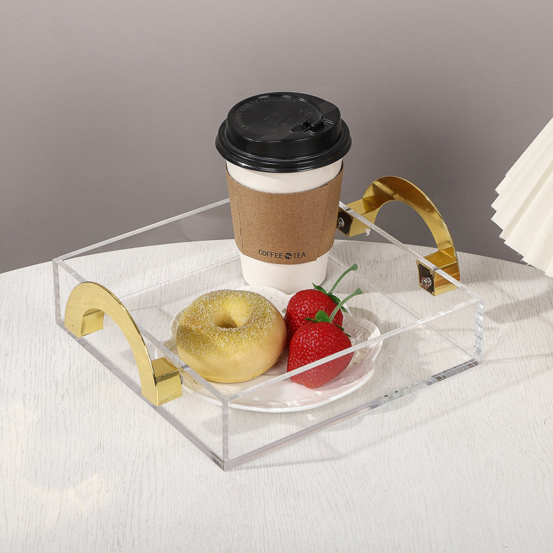 亚克力定制托盘北欧金把手托盘水杯茶杯客厅有机玻璃长方托盘