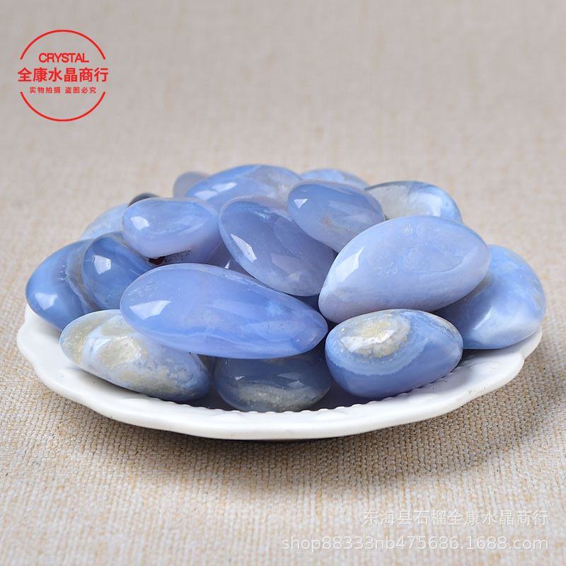 天然磨石玉髓滚石蓝纹玛瑙大颗粒打蓝裸石鱼缸石铺垫热销