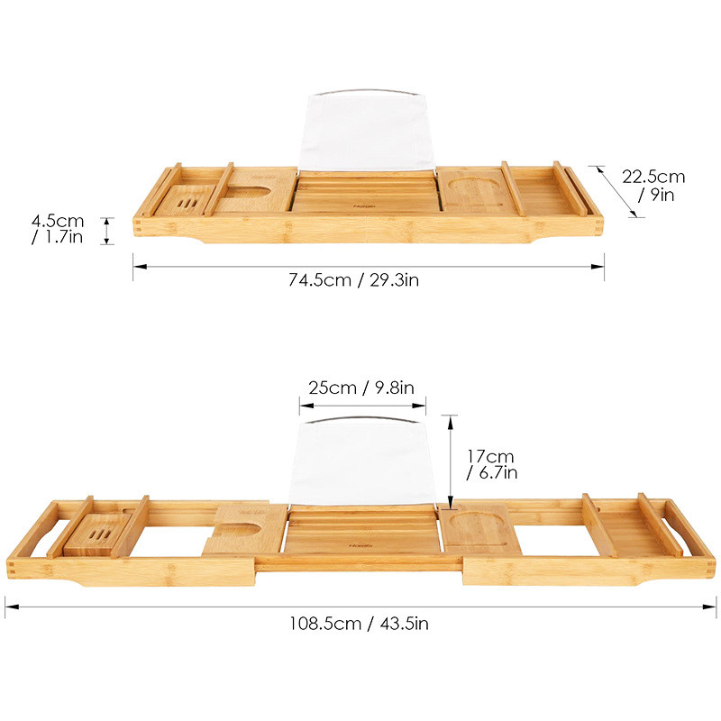 竹木制可伸缩浴缸浴室卫生间手机平板红酒支架架木质泡澡收纳架