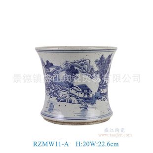 家居陶瓷花盆青花瓷手绘花鸟盆复古笔筒缸景德镇民宿花盆收藏装饰