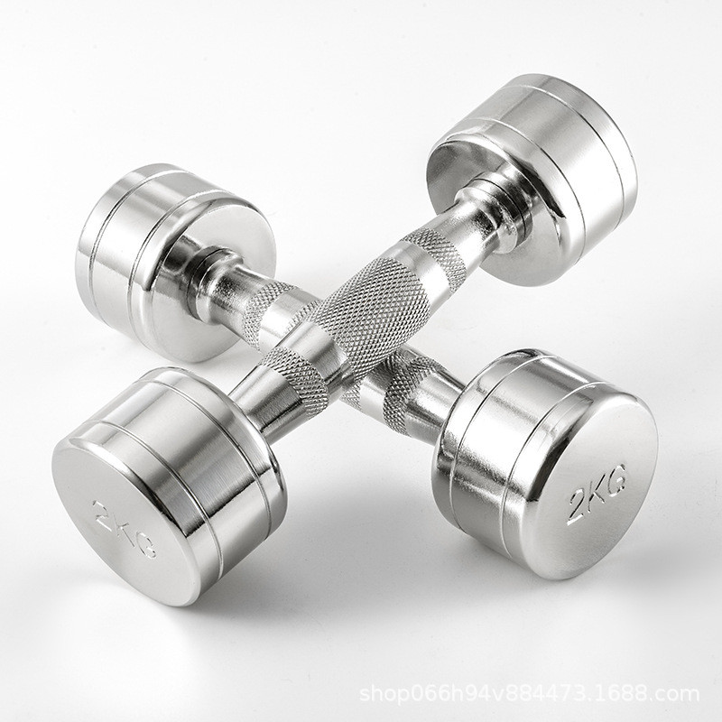 电镀哑铃实心纯钢纯铁女士健身厂家直销1-10kg专业健身房组合套装