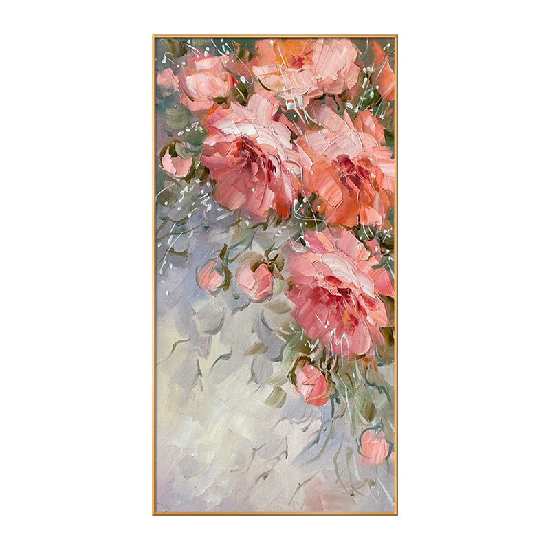 手绘油画玄关装饰画北欧轻奢挂画抽象花卉艺术画牡丹壁画绽放花朵图片