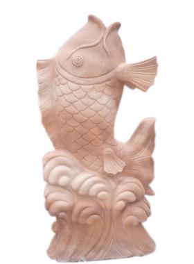 石雕喷雕塑水鱼晚霞红小鱼吐水流水摆件户外园林景观鲤鱼水钵雕塑