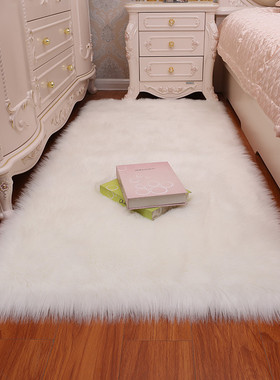 vhm7地垫简约白色毛毛床边地毯卧室满铺可爱家用批发长毛地毯橱窗