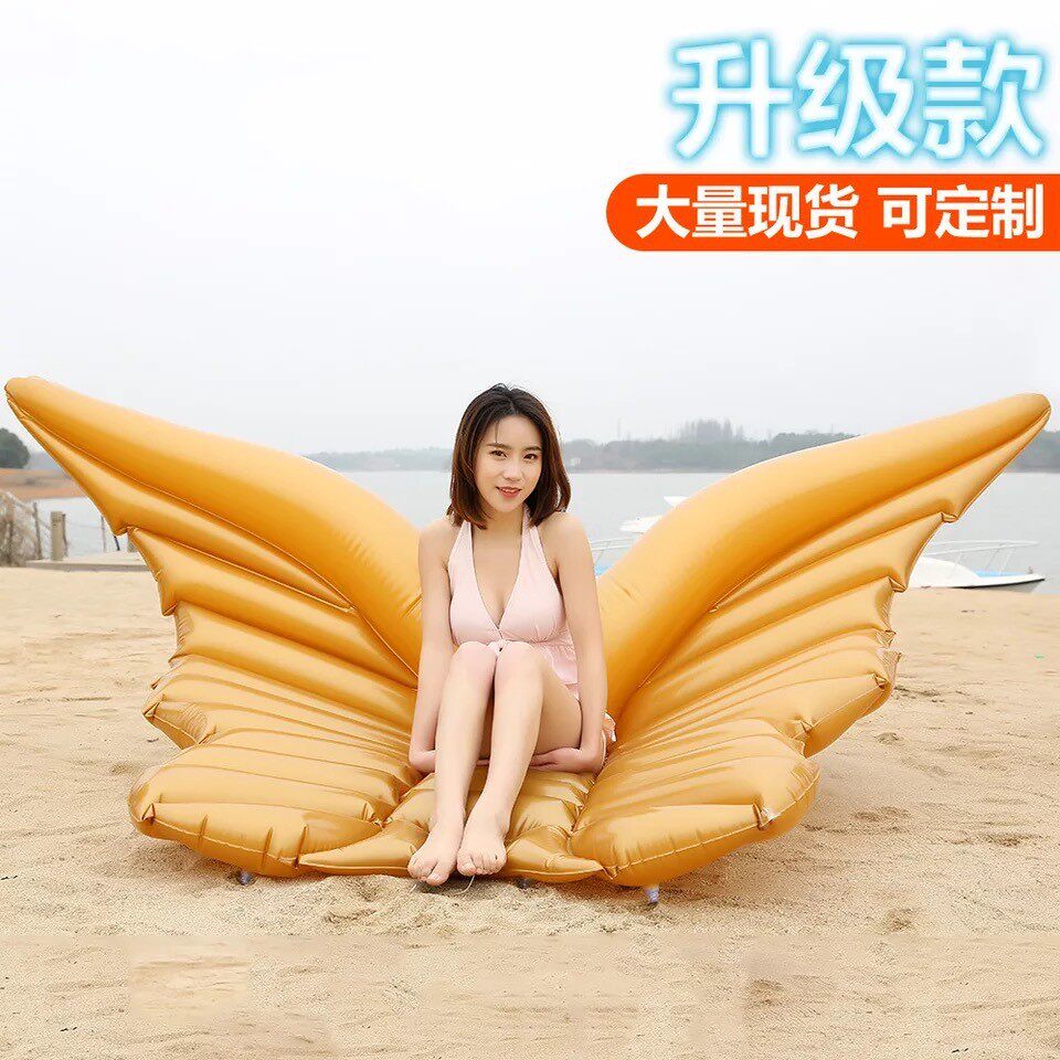 现货批发零售充气蝴蝶翅膀游泳圈之天使翅膀浮排天使水上翼坐骑