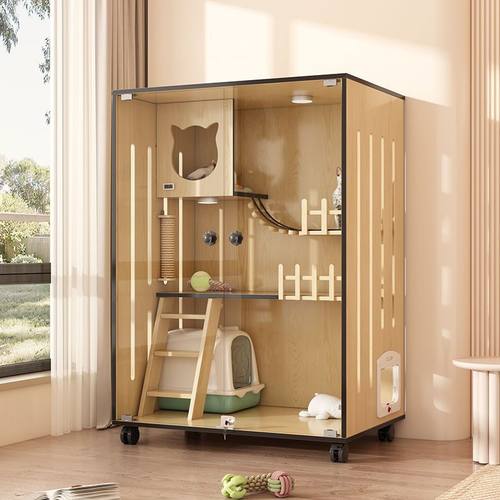 热销家用猫笼子全景猫柜室内猫猫屋舍大空间猫窝防水猫房子木轻奢