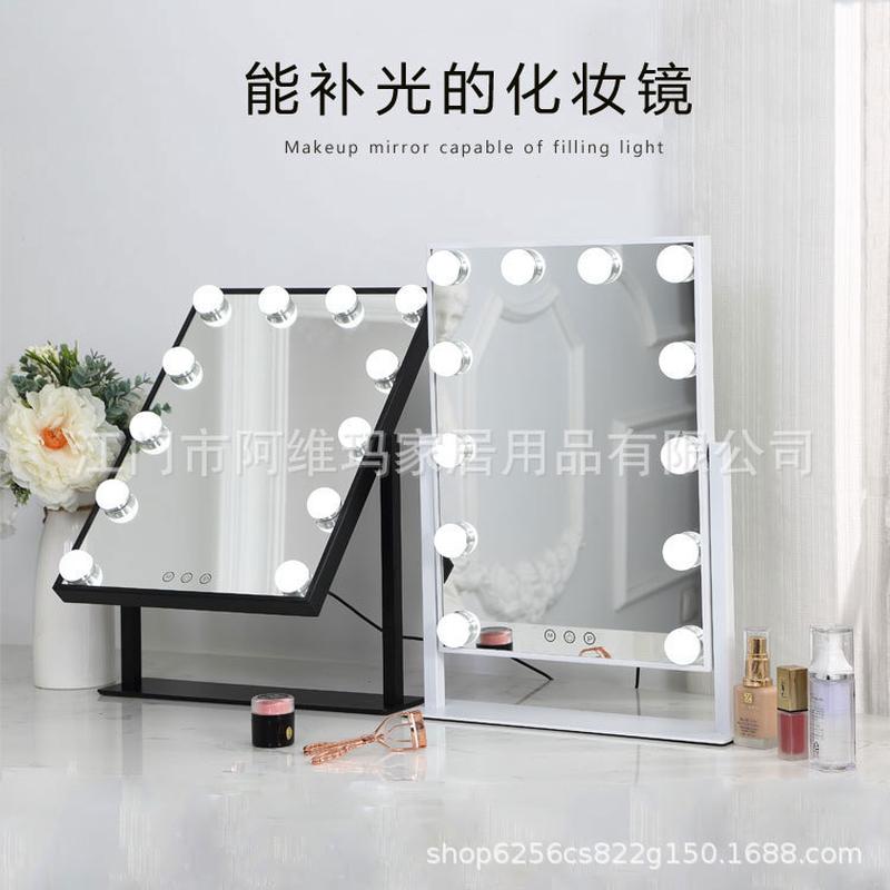 镜子ins网红led化妆镜带灯泡梳妆镜少女宿舍台式大号智能补光桌面