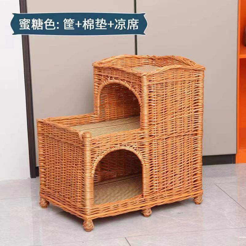 6sy藤编猫窝猫别墅夏季可拆洗猫房子三层上下铺猫舍高挡猫笼四季