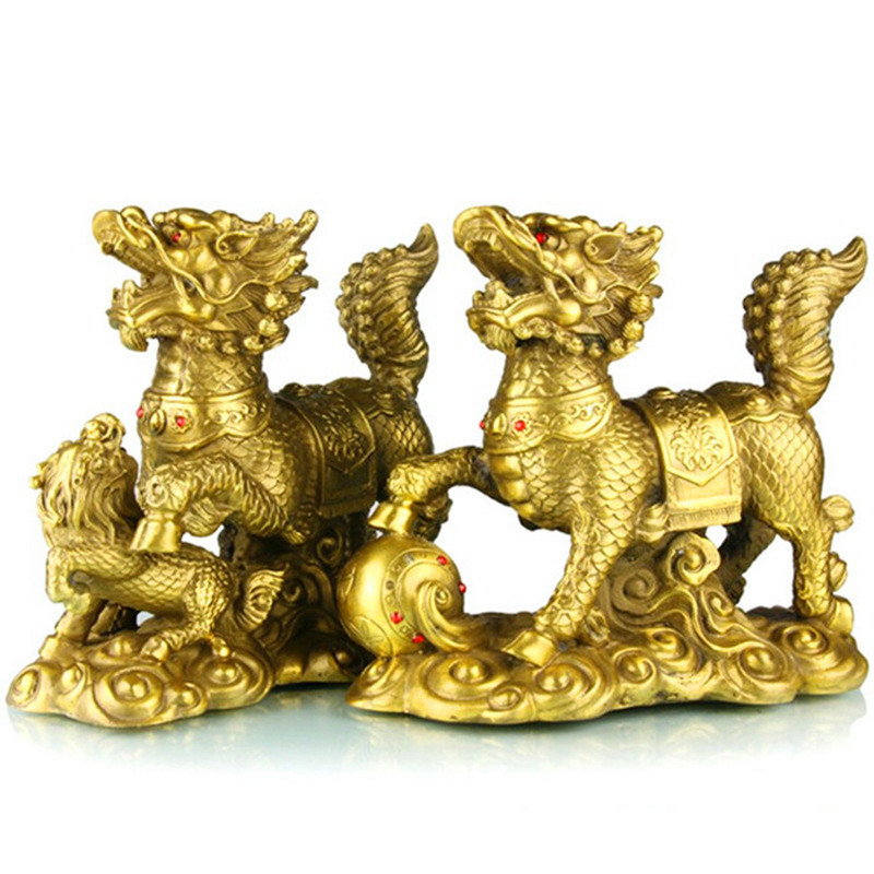 黄铜麒麟一对送子一对戏珠麒麟客厅工艺礼品