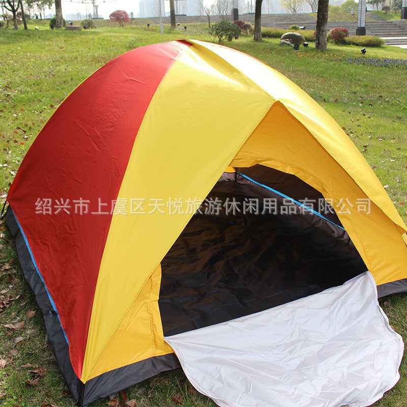 双层普通露营户外野营帐篷帐篷2-3人3-4人防水拼色一居室手动