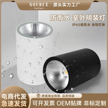 防水筒灯户外明装led室外店铺门头阳台露台酒店雨棚灯吸顶cob灯具