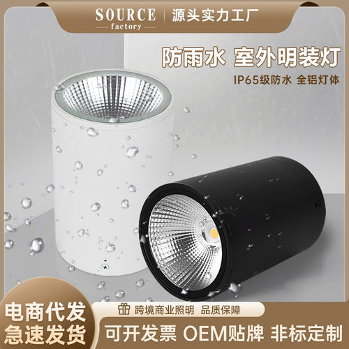 防水筒灯户外明装led室外店铺门头阳台露台酒店雨棚灯吸顶cob灯具