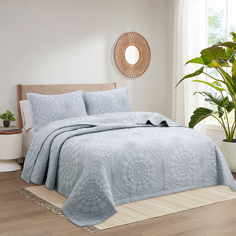 出被天丝床盖三件套纯色刺绣绗缝欧美夏凉被双人1.8四季通用