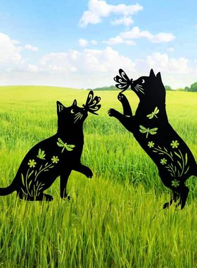 爆款铁艺工艺品动物剪影公鸡猫咪套装插件户外园林装饰地插