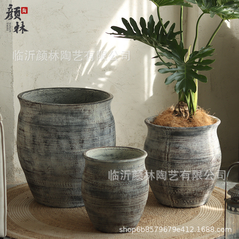 复古创意镁泥花器侘寂风花瓶客厅阳台酒店庭院大号落地大花盆装饰