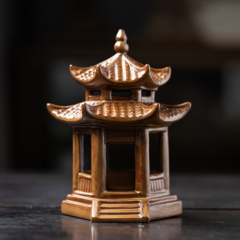 111v中式陶瓷亭子凉亭庭院假山模型沙盘古建筑微景观水族鱼缸造景