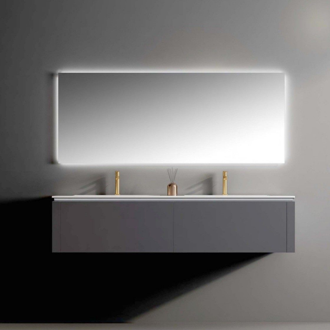 灰色浴室柜定制岩板一体双盆实木洗漱台智能镜组合酒店工程,家装主材,浴室柜组合,淘宝优惠券,粉丝福利购,淘宝优惠卷