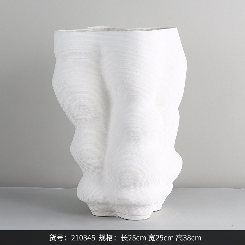 bestwest样板间陶瓷花瓶家居北欧简约软装大型3d打印花盆装饰品