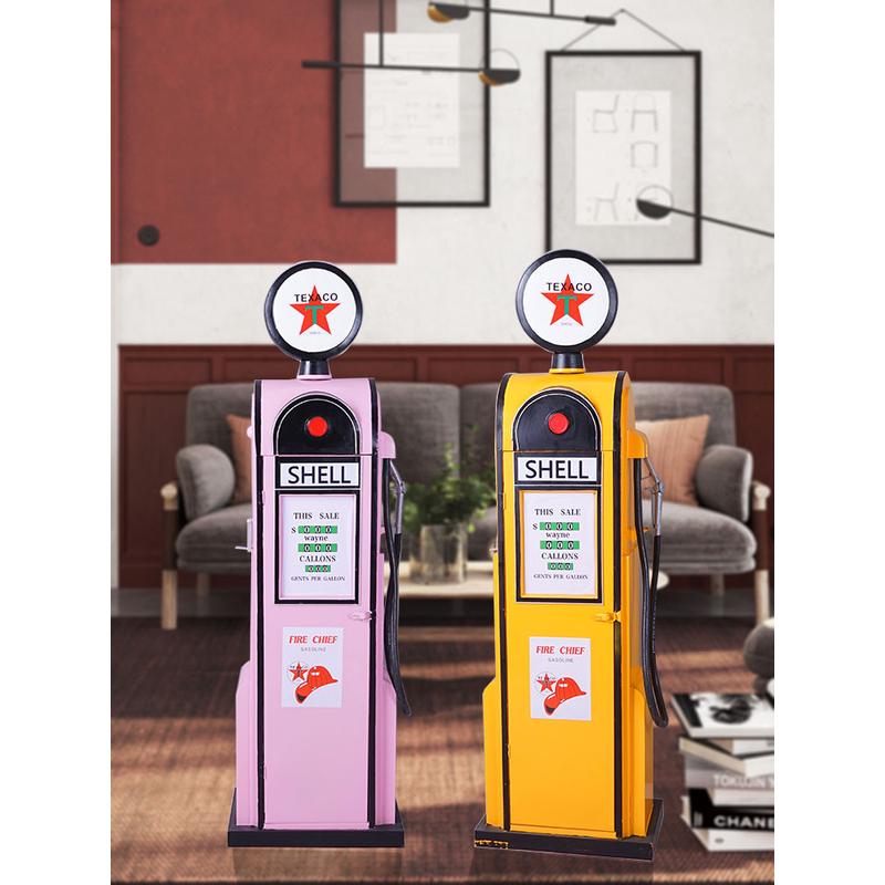 热销美式加油机模型直播间饰落地收纳摆件铁艺复古工业风金属软装