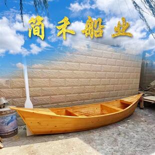 两头尖木船舞台上装饰表演船道具吊空吊顶原色景观养花防腐实厂家