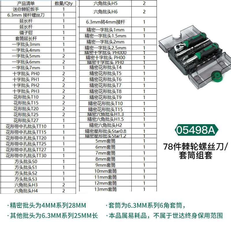 世达05498螺丝刀大扭力小飞螺丝批五金工具38件迷你棘轮扳手套装