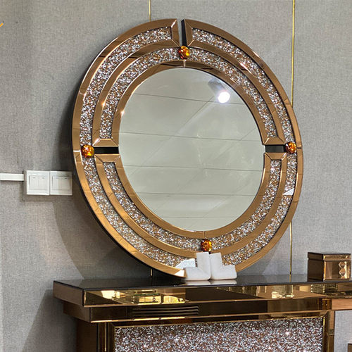 外贸壁挂式轻奢镜碎钻镜法式卫生间浴室柜镜子化妆镜客厅装饰圆形