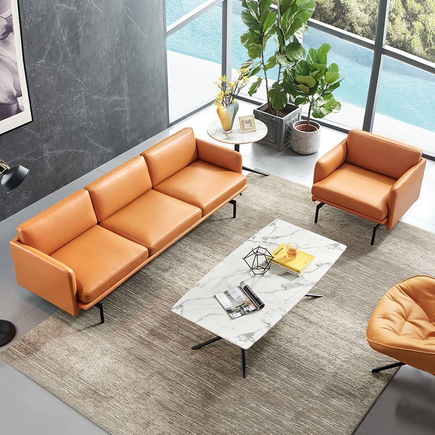 促销办公沙发茶几组合意洽谈极简商务接待式会客办公室皮沙发