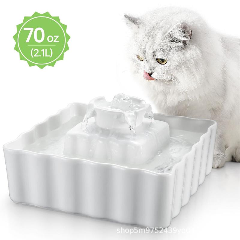 宠物饮水机全自动循环活水猫狗喝水盆2.1l方形波浪陶瓷猫咪饮水机