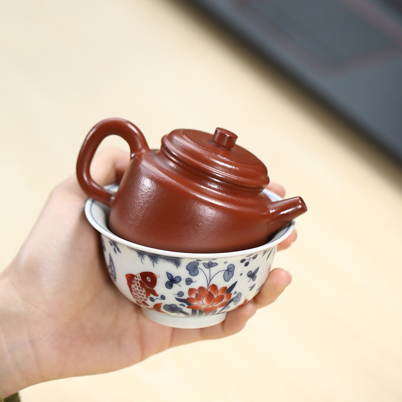 100cc小德钟壶宜兴紫砂壶原矿朱泥泡茶壶一壶一杯一人饮工夫茶具