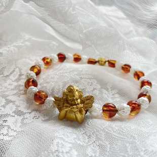 免打孔纱帘收纳 饰磁吸窗帘绑带珍珠复古法式 111v小天使琥珀美式 装