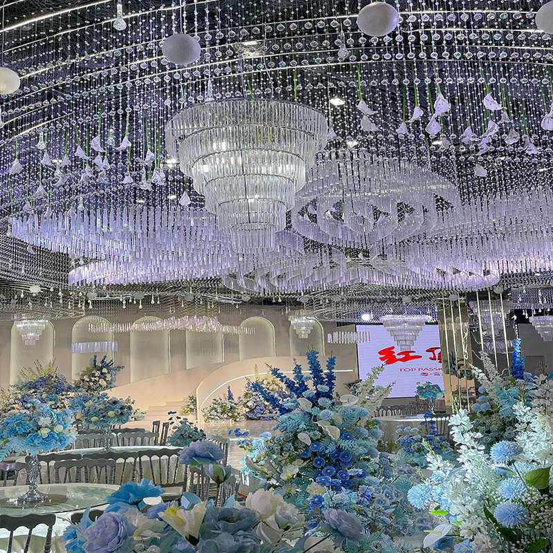 热销婚庆礼堂婚道具宴会厅水晶厅铁艺吊顶圆环水晶珠帘菠萝珠冰条