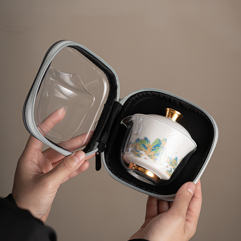 热销旅行茶具套装瓷功夫羊脂玉快客一壶三杯高端户外随身便携一体