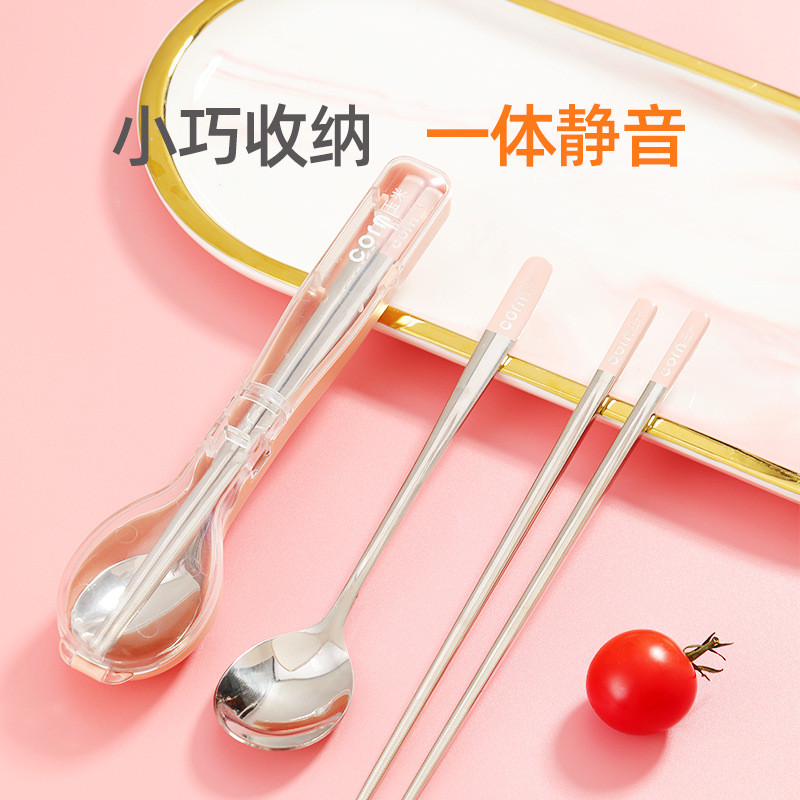 热销j6da儿童便携式专用不锈钢小学生上学专用初中生上学筷子勺子