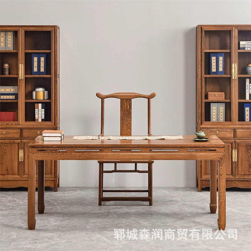 复古老榆木书桌办公室电脑桌写字台书房榆木桌椅组合家用画案学习