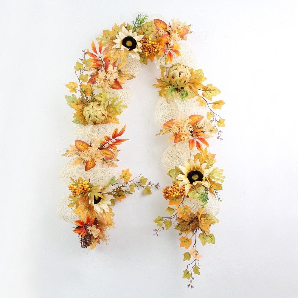 感恩节装饰秋季藤条仿真挂枫叶向日葵万圣节仿真藤蔓门南瓜