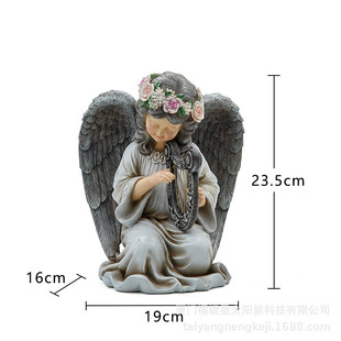天使花园雕像摆件庭院树脂工艺品草坪摆件太阳能灯小女孩抚琴户外